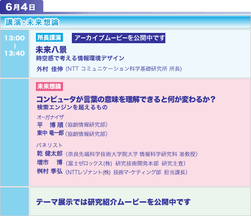 6月4日 講演・未来想論，展示 スケジュール