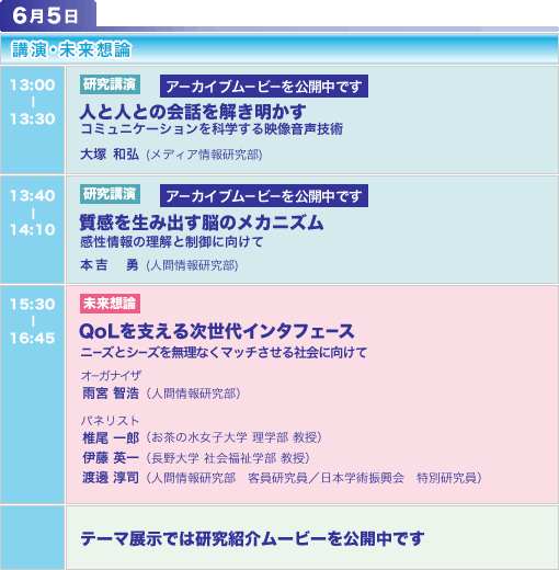 6月5日 講演・未来想論，展示 スケジュール