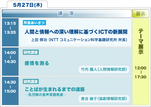 5月27日 講演，展示 スケジュール