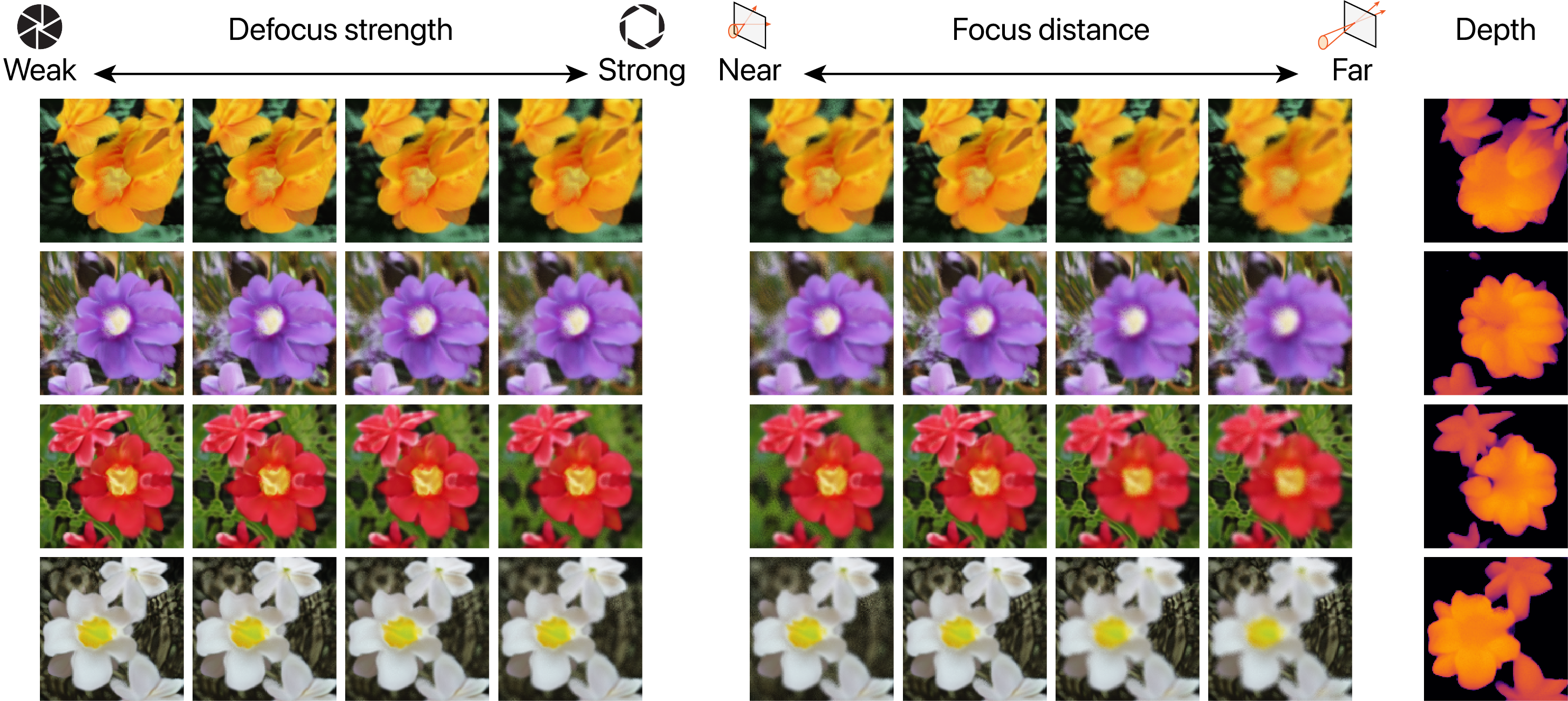 Examples of generated images and depths on Oxford Flowers
